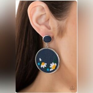 Embroidered Gardens Blue Post Earring